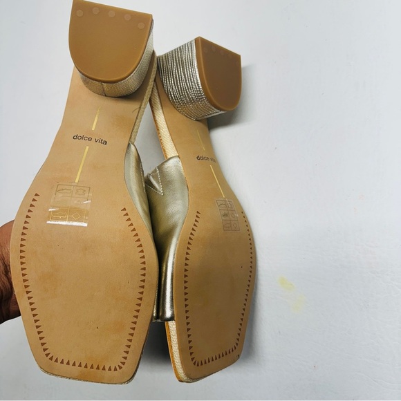 Dolce Vita Jolice heeled leather slide sandals in metallic gold size 8.5 - Picture 9 of 10